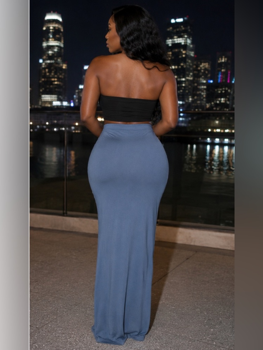 Fashion Nova Abbey snatched Slate Blue Ribbed maxi Skirt - Picture 2 of 8